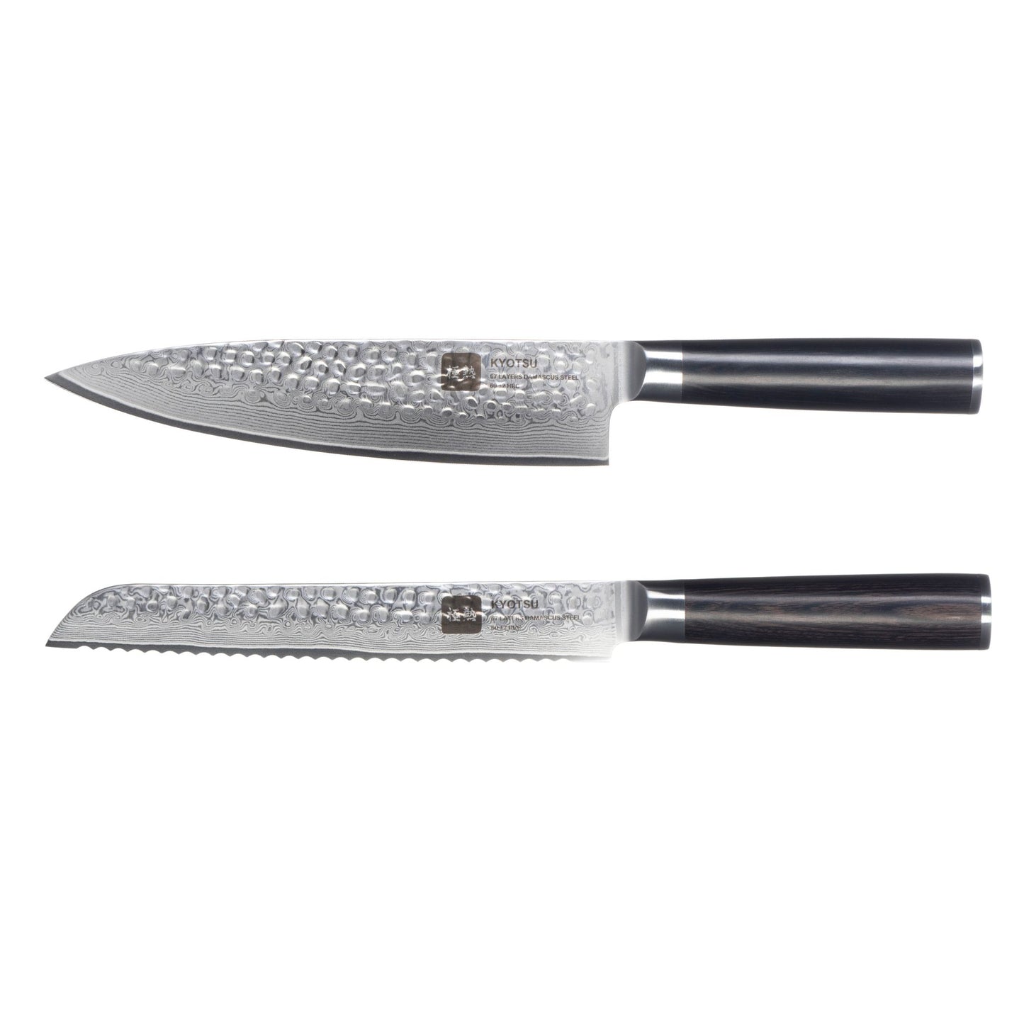 Kyotsu 2er-Set Pakka: Chefmesser und Brotmesser freigestellt vor weissem Hintergrund.