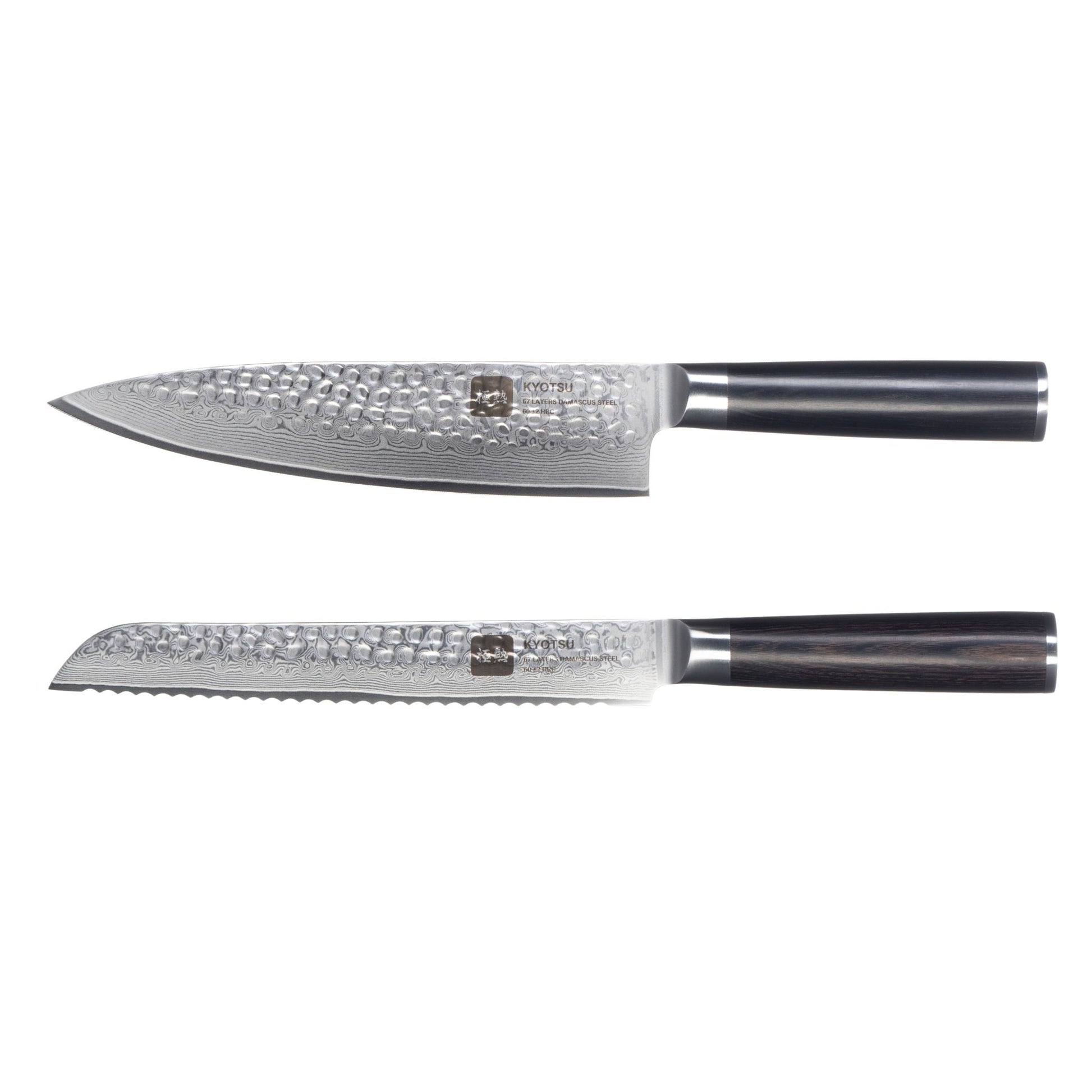 Kyotsu 2er-Set Pakka: Chefmesser und Brotmesser freigestellt vor weissem Hintergrund.