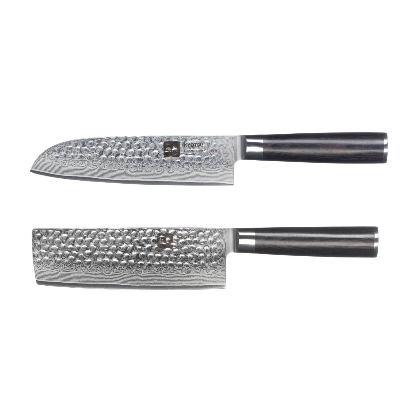 Kyotsu 2er-Set Pakka: Santoku-Messer und Nakiri-Messer freigestellt vor weissem Hintergrund.