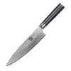 Produktaufnahme des Kyotsu Chefmesser mit Hammerschlag aus 67 Lagen Damaststahl und Pakkaholz-Griff
