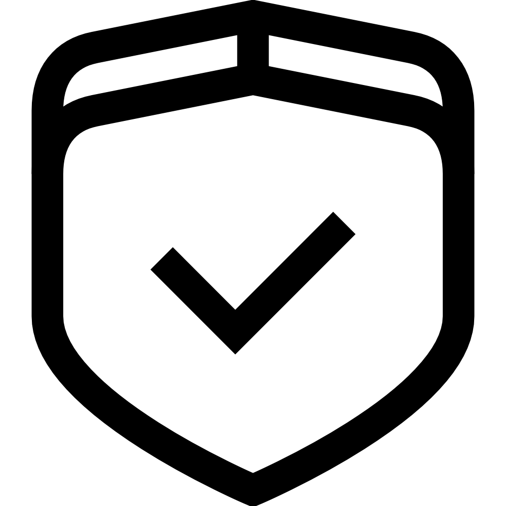 Icon eines Schildes mit einem Haken in der Mitte, symbolisiert Garantie